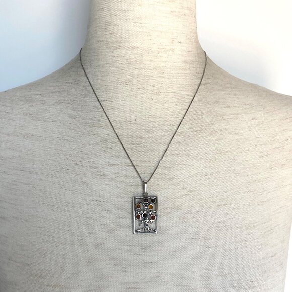 Sterling Silver 925 Multicolored Baltic Amber Tree Of Life Pendant Necklace 18" - Picture 2 of 16